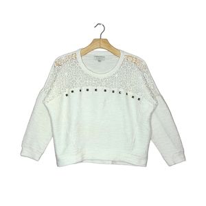 Zara Off White Knit Sweater with Floral Lace and Studs